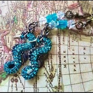 Seahorse earrings crystal paved aqua color for pierced ears NWT